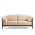 Beige stoffen bank met houten frame en kussens 180 x 85 x 75cm