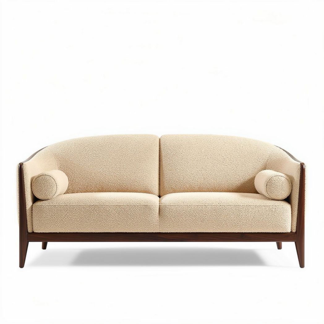 Beige stoffen bank met houten frame en kussens 180 x 85 x 75cm