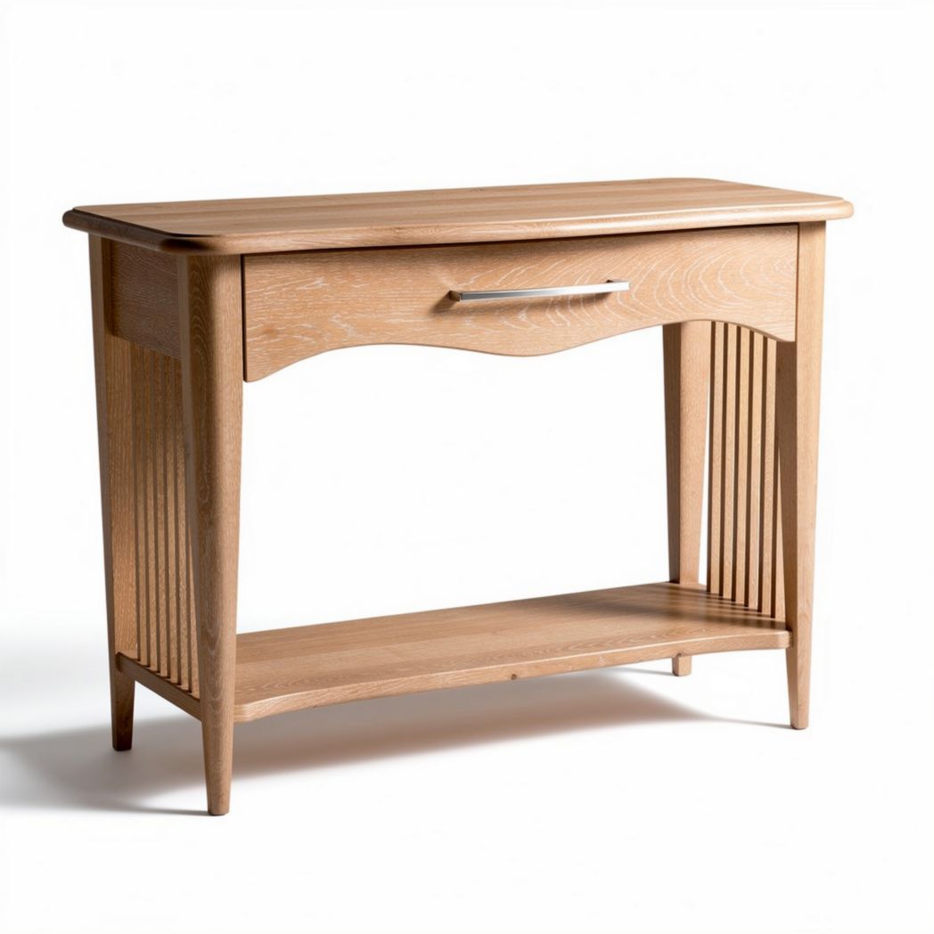 Houten console tafel met lade en open plank 80 x 40 x 75cm naturelbeige