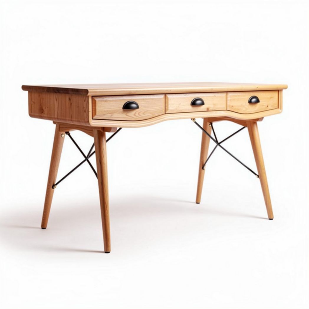 Houten bureau met drie lades en metalen poten 120 x 60 x 75cm