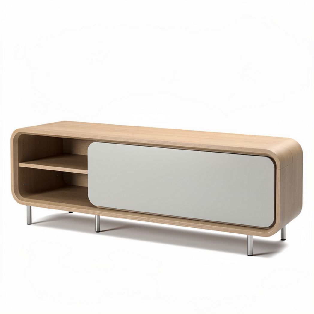 Houten tv-meubel met spiegelfront en open vakken 150 x 40 x 50cm