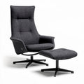 Hooggestoelde fauteuil met voetsteun in donkergrijs stof 80 x 70 x 100cm