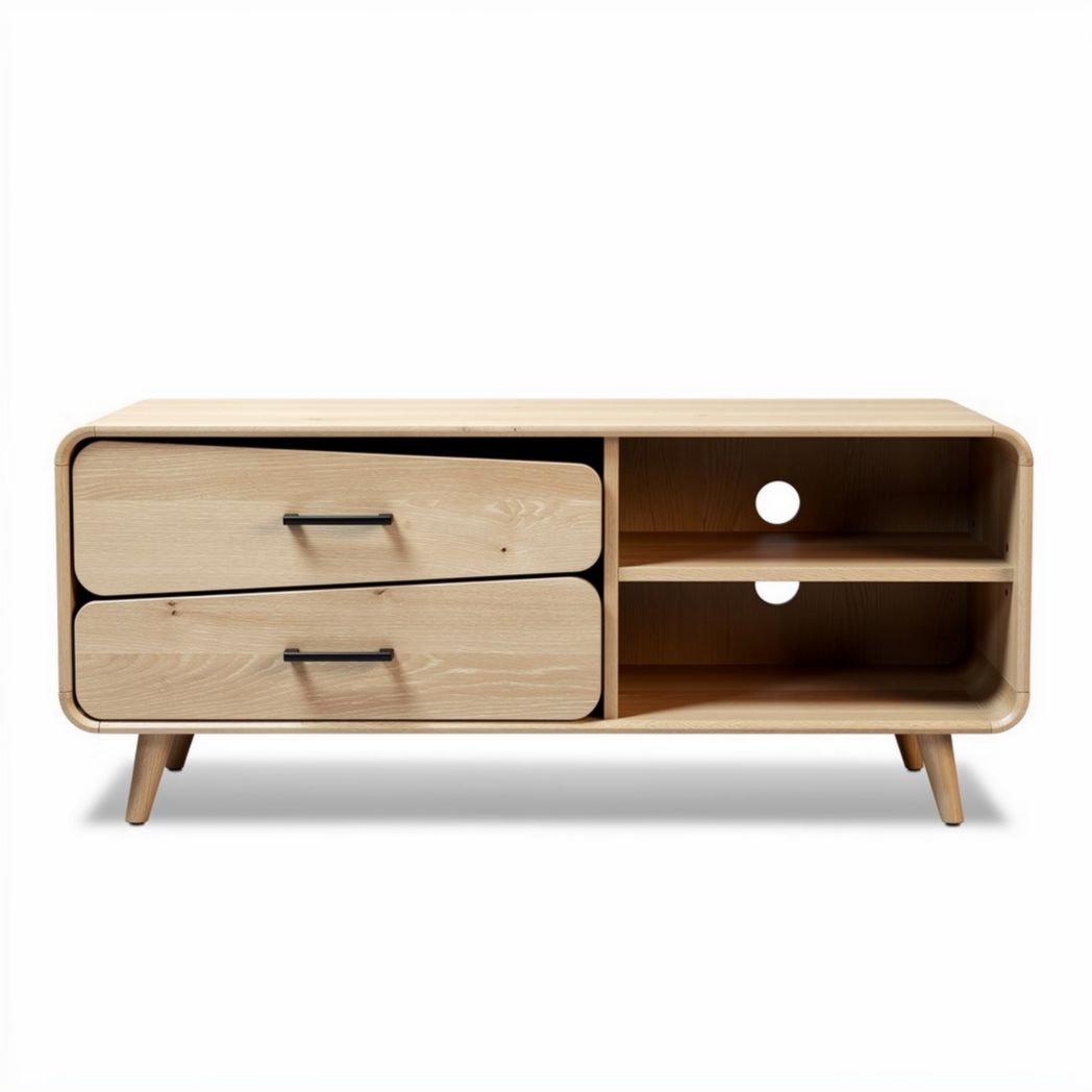 Houten tv-meubel met 2 lades en open opbergruimte 120 x 40 x 40cm