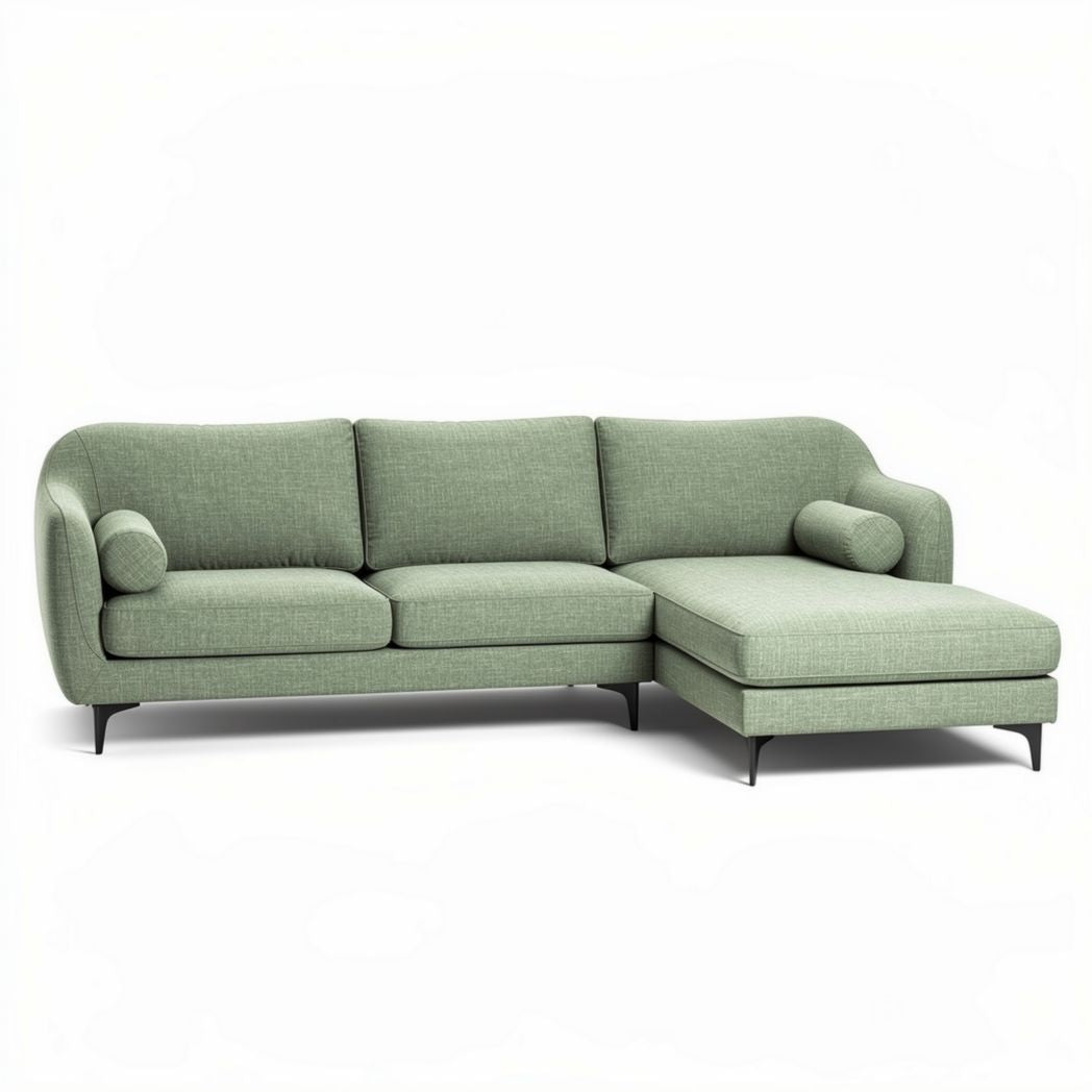 Loungebank van stof in lichtgroen met chaise longue 210 x 90 x 85cm